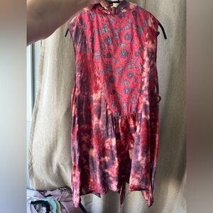 Anthropologie Red and Black Sleeveless Embroidered Vest Top